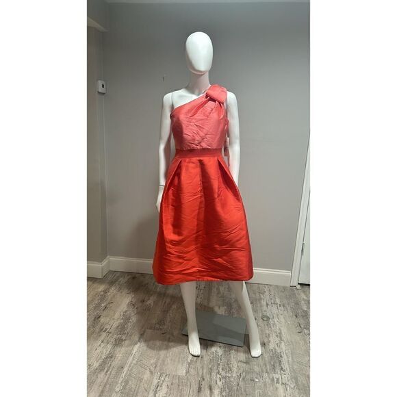 Teri Jon One Shoulder Colorblocked Satin Cocktail Dress Size 6 - Picture 2 of 13